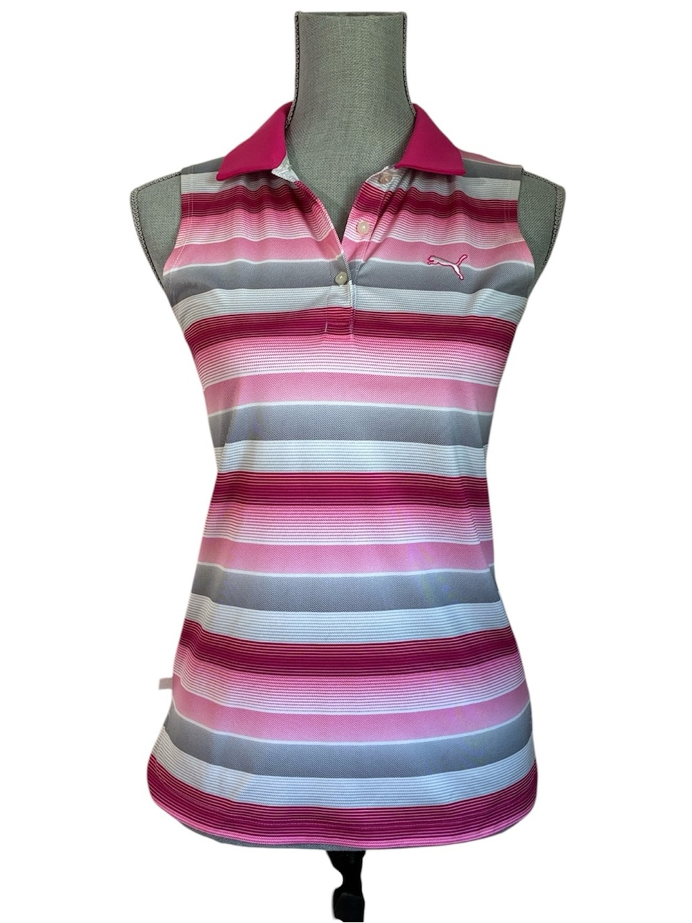 Puma Pink, Light Pink & Gray Striped Sleeveless Polo Tank